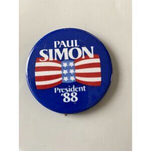 Paul Simon President '88 Blue Pinback Political Button 1 1/2" Diameter Bow Tie